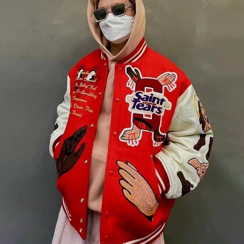 Men's Clothing trendy brand New Year red baseball jacket men's tops couple loose motorcycle casual jacket national trend hip hop jacket_voghion.com