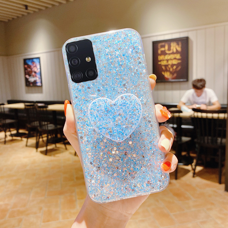 Spīdīgs Glitter Heart Love tālruņa turētāja futrālis priekš Samsung Galaxy A51 A71 A11 A21S A31 A81 A91 Bling mīksts silikona vāciņš_voghion.com