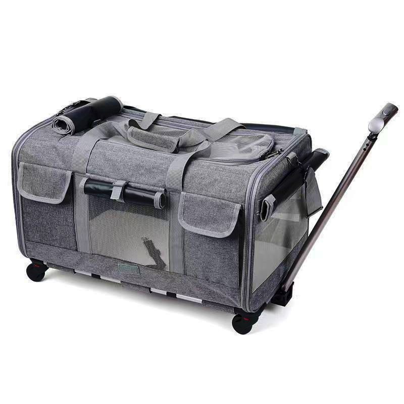 Cat Outing New Portable Trolley Box Removable Universal Wheel Breathable Foldable Large Capacity Pet Bag_voghion.com