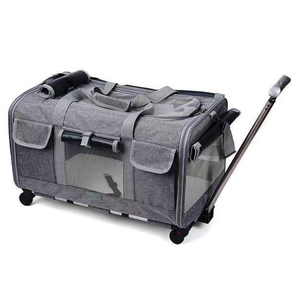 Cat Outing New Portable Trolley Box Removable Universal Wheel Breathable Foldable Large Capacity Pet Bag_voghion.com
