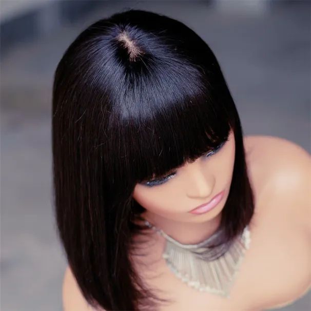 Short Bob Wigs With Bangs Straight Bob Wig With Bangs Glueless Human Hair Wigs 100% Ready to Go Straight Hair Bob Wigs Brazilian_voghion.com