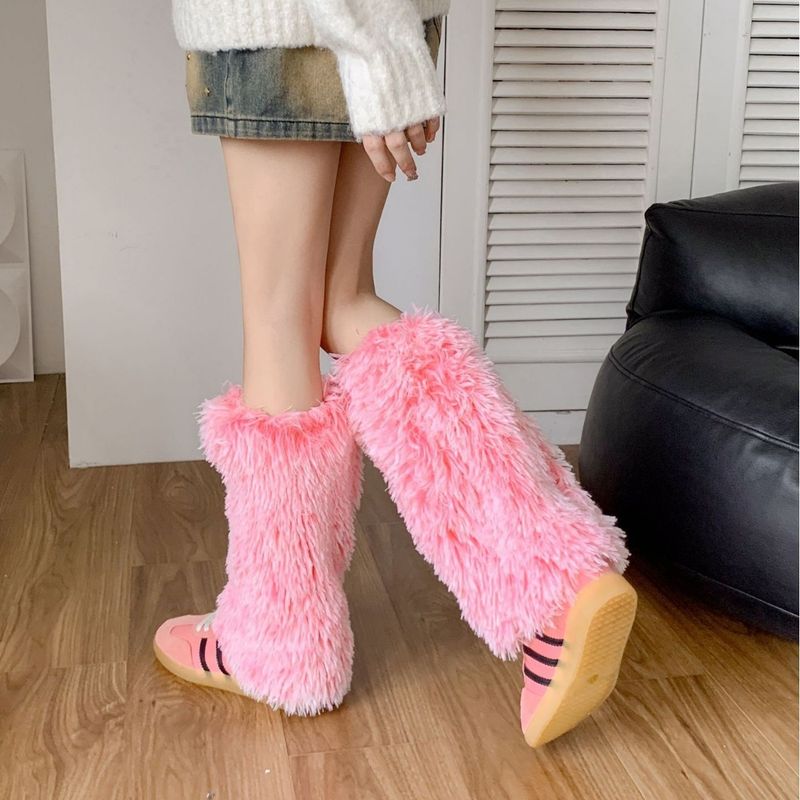 Voyage Autumn Winter Fuzzy Warm Thickened Sock Boot Foreign Trade Plush Leg Y2K Hot Girl Shoe Covers_voghion.com