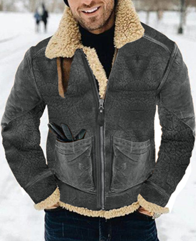 New Street Fur Integrated Giacca in pile di pelle di agnello ispessito da uomo di media lunghezza 7 colori 8 taglie_voghion.com