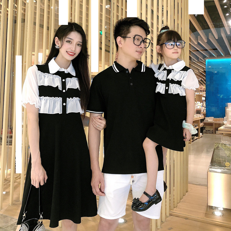 Mother&Kids Family dress small fragrance dress summer dress father women POLO shirt top_voghion.com