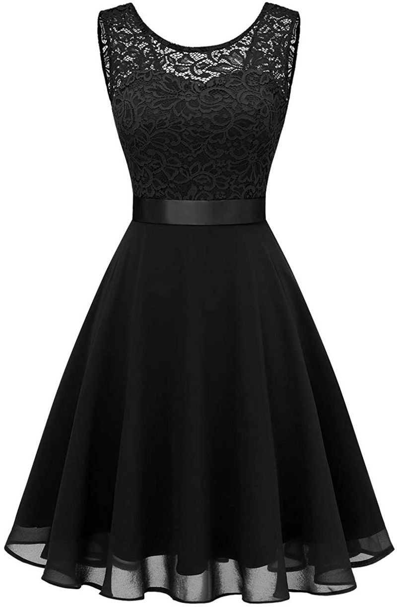 Modischer neuer Damen-Hepburn-Rock mit ausgehöhlter Taille und ärmelloser Spitze für mehrere Anlässe_voghion.com