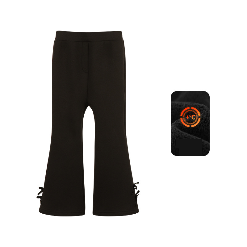 Mother & Kids Amybaby girls pants winter new style casual thick elastic slim bow flared pants_voghion.com