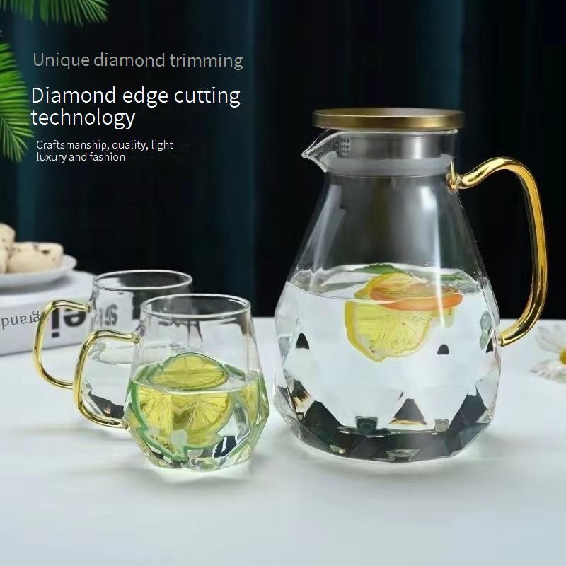 Diamond-Cut Glass Pitcher - 1.8L Heat-Resistant Water Jug With Elegant Design Perfect For Iced Tea Lemonade & Infused Water_voghion.com