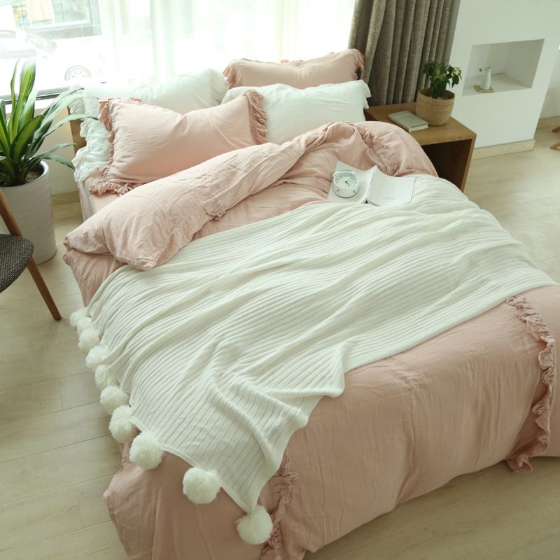 Couverture légère de luxe nordique en laine simple, style princesse, en pur coton, couleur unie, mignonne, pour fille et étudiante, idéale pour la climatisation_voghion.com
