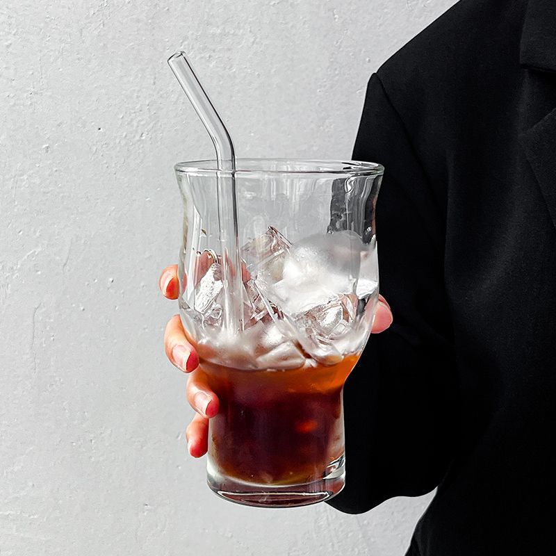 Vintage Glass Tumbler - Large Capacity Iced Coffee & Soda Drink Cup (Wide Mouth Retro Design 500ml Suitable For Cold Brew & Bubble Tea)​_voghion.com