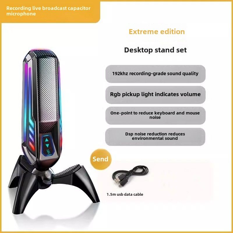 Micrófono de escritorio profesional para juegos, transmisión, grabación y karaoke: sonido HD, iluminación RGB, silenciamiento con un solo toque, conexión USB_voghion.com