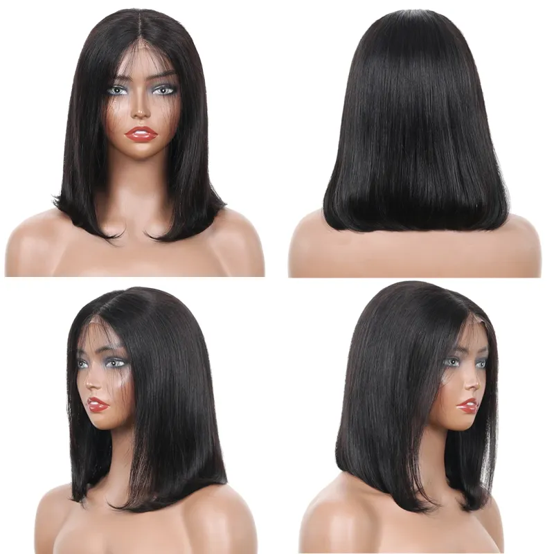 Perucă fără lipici Wear and Go, păr uman, peruci bob fără lipici, 14 inci_voghion.com