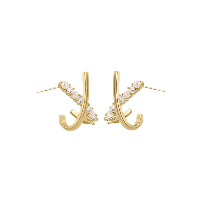 Orecchini da donna con piccola croce e perle, orecchini di lusso leggeri, di alta gamma, con temperamento squisito_voghion.com
