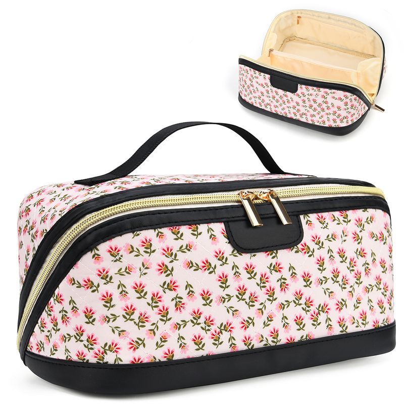 Borsa da donna portatile impermeabile floreale borsa cosmetica alla moda borsa da viaggio per articoli da toeletta grande capacità borsa portaoggetti in PU_voghion.com
