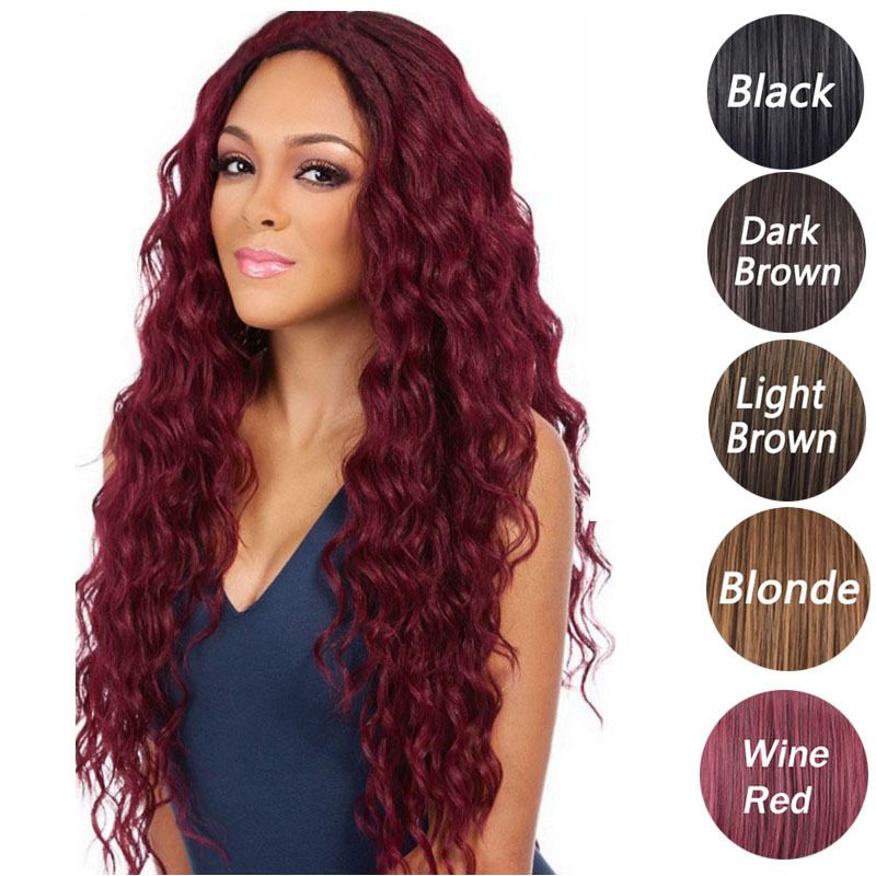 middle parted curly wigs Corn perm wine red long curly fluffy wool curly wigs_voghion.com