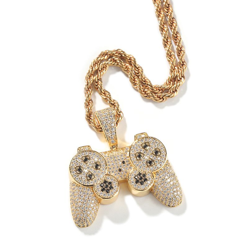 Street Creative Game Console Handle Pendant Hip Hop Necklace New Personality Childhood Cartoon Diamond Necklace_voghion.com