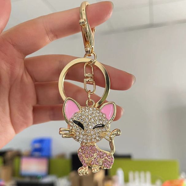 Portachiavi creativo con ciondolo per borsa in metallo con gatto tempestato di diamanti, piccolo regalo_voghion.com