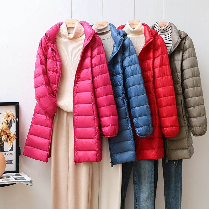 ​​Detachable Hood Lightweight Down Jacket For Women, Long Coat Winter Warm Outerwear With Zip, Slim Fit, Plus Size Available​​_voghion.com