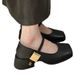 Little Fragrant Wind Mary Jane 2024 New Autumn And Winter Thick Heels, Colored Square Head, One Button Strap, Single_voghion.com