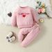 2024 Spring New Children's Clothing Valentine's Day Love Embroidery Hoodie Solid Color Pants Set_voghion.com