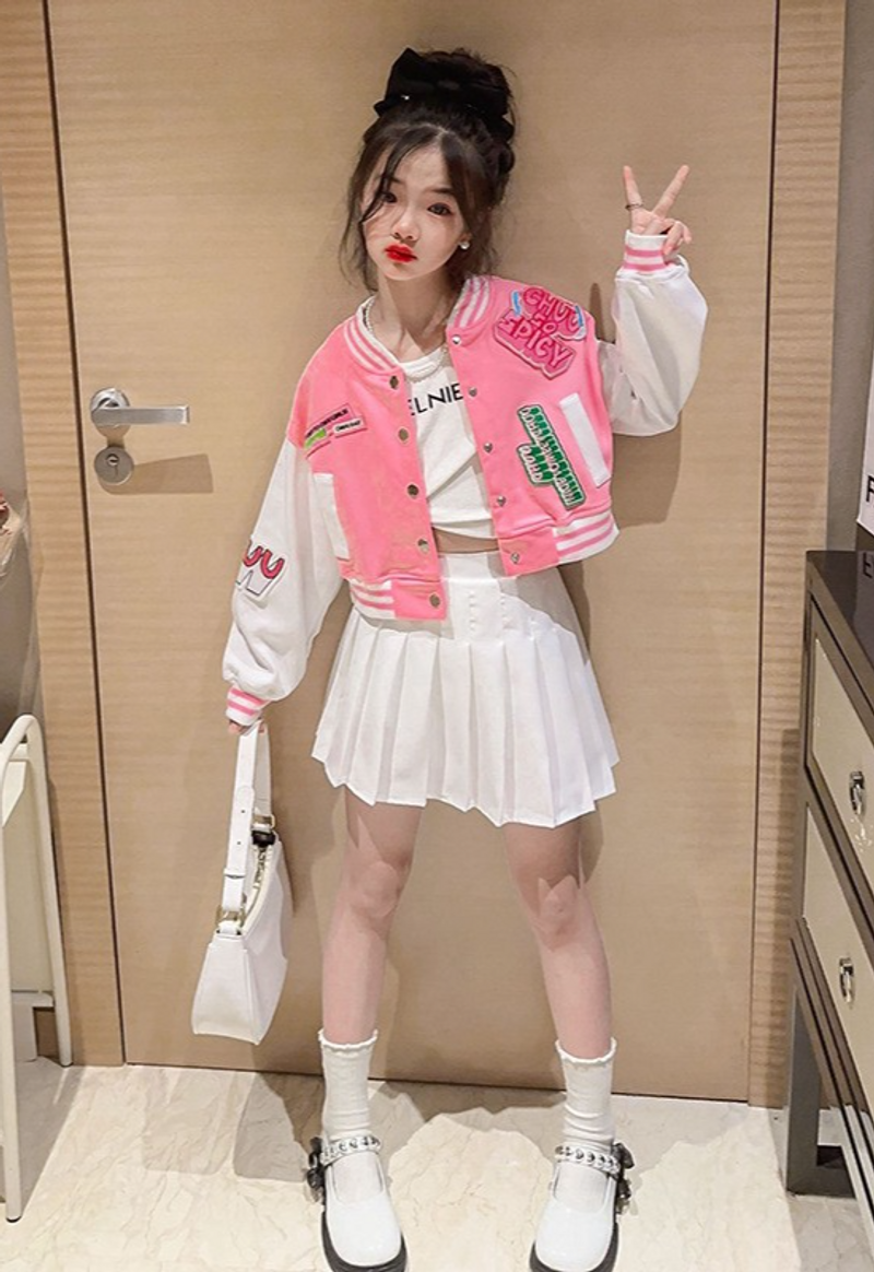 Mother & Kids Girls jacket 2024 spring new style children Korean style Internet celebrity girls big children spring style all-match baseball jacket_voghion.com