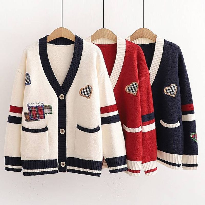 Veste de vêtements pour femmes automne et hiver nouveau cardigan en tricot ample à manches longues style collégial vêtements d'extérieur épais_voghion.com