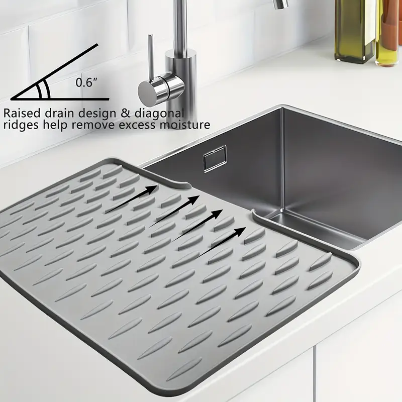 Kitchen Anti Slip Silicone Drain Pad With Built-in Drainage Design, Suitable For Countertops, Sinks, And Refrigerators_voghion.com