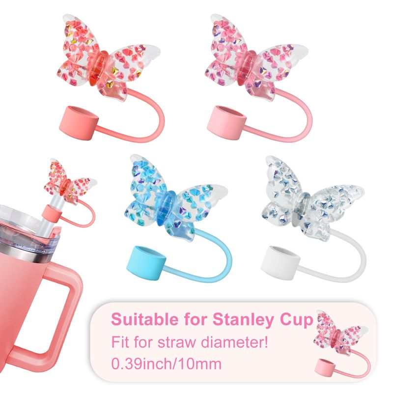 Cup Suitable For 10MM Accessories Butterfly Polka Dot Straw Cover Silicone Straw Cap Straw Cover Butterfly Straw_voghion.com