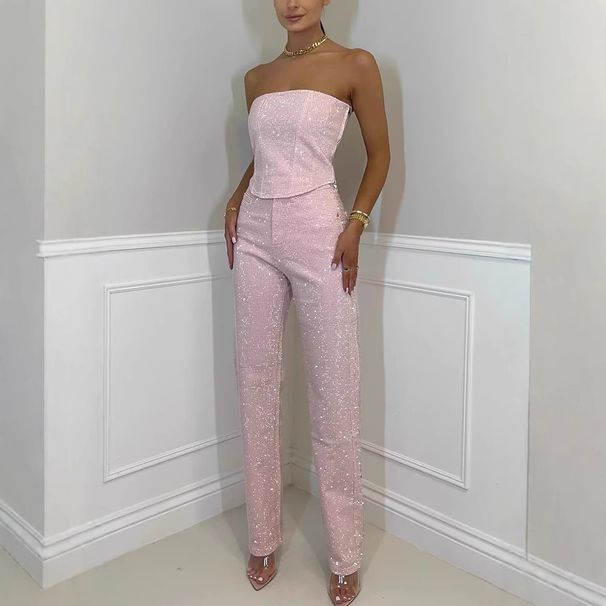 2025 Sexy Off-Shoulder Shiny Vest And Long Pants Two-Piece Set For Women_voghion.com