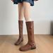 Dicke lange neue neue Damen Herbst Winter High-End braun High Tube Westernstiefel_voghion.com