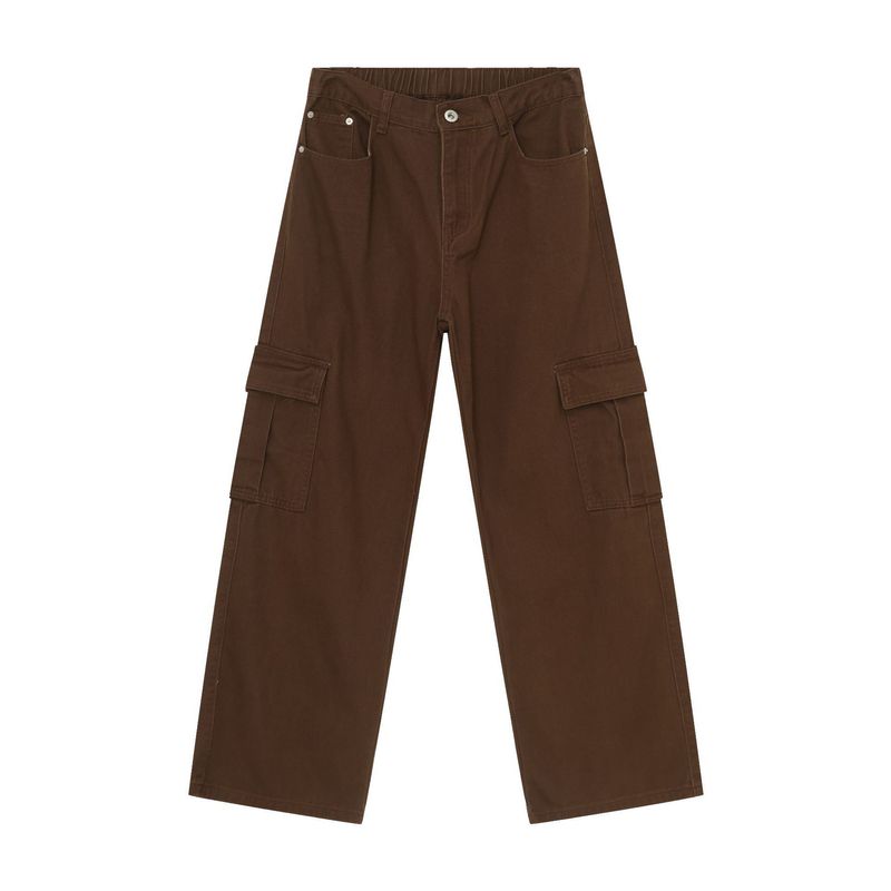 EF JEANS | 2024 Nuova salopette vintage semplice con tasche grandi, colore caffè, jeans semielastici_voghion.com
