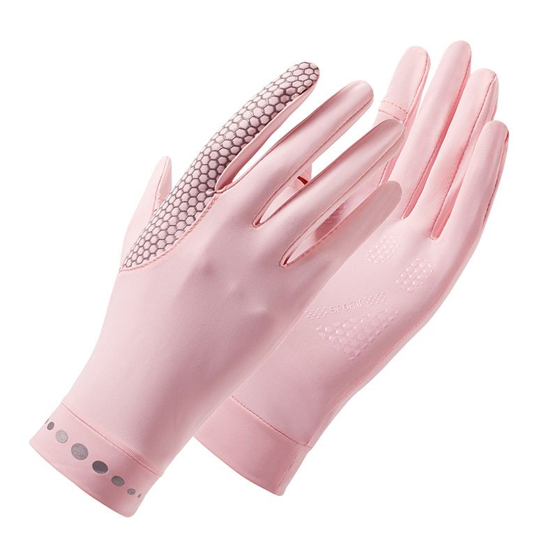 Sunscreen Ladies Spring And Summer Outdoor Riding Ice Silk Anti-ultraviolet Full Dew Finger Cool Feeling Thin Gloves Men_voghion.com