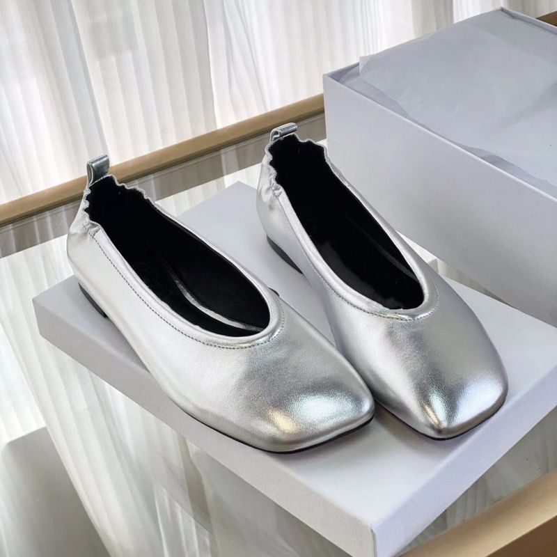 Good Product~Summer New Silver Square Head Ballet Flat Bottom Super Soft Sheepskin Casual Versatile Single Shoes For_voghion.com