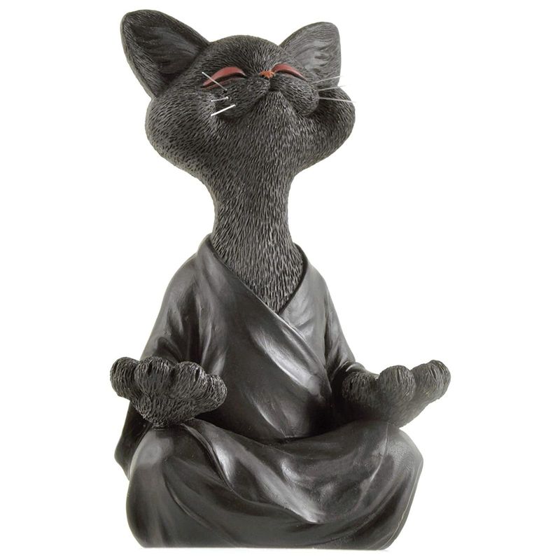 Whimsical Black Buddha Cat Figurine Meditation Yoga Collectible Happy Cat Decor Art Sculptures Garden Statues Home Decor_voghion.com