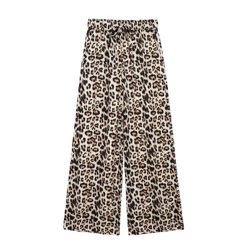 Damenbekleidung Sommer Neue Leinenmischung Animal Print Jacke Hemd + Hose mit weitem Bein_voghion.com