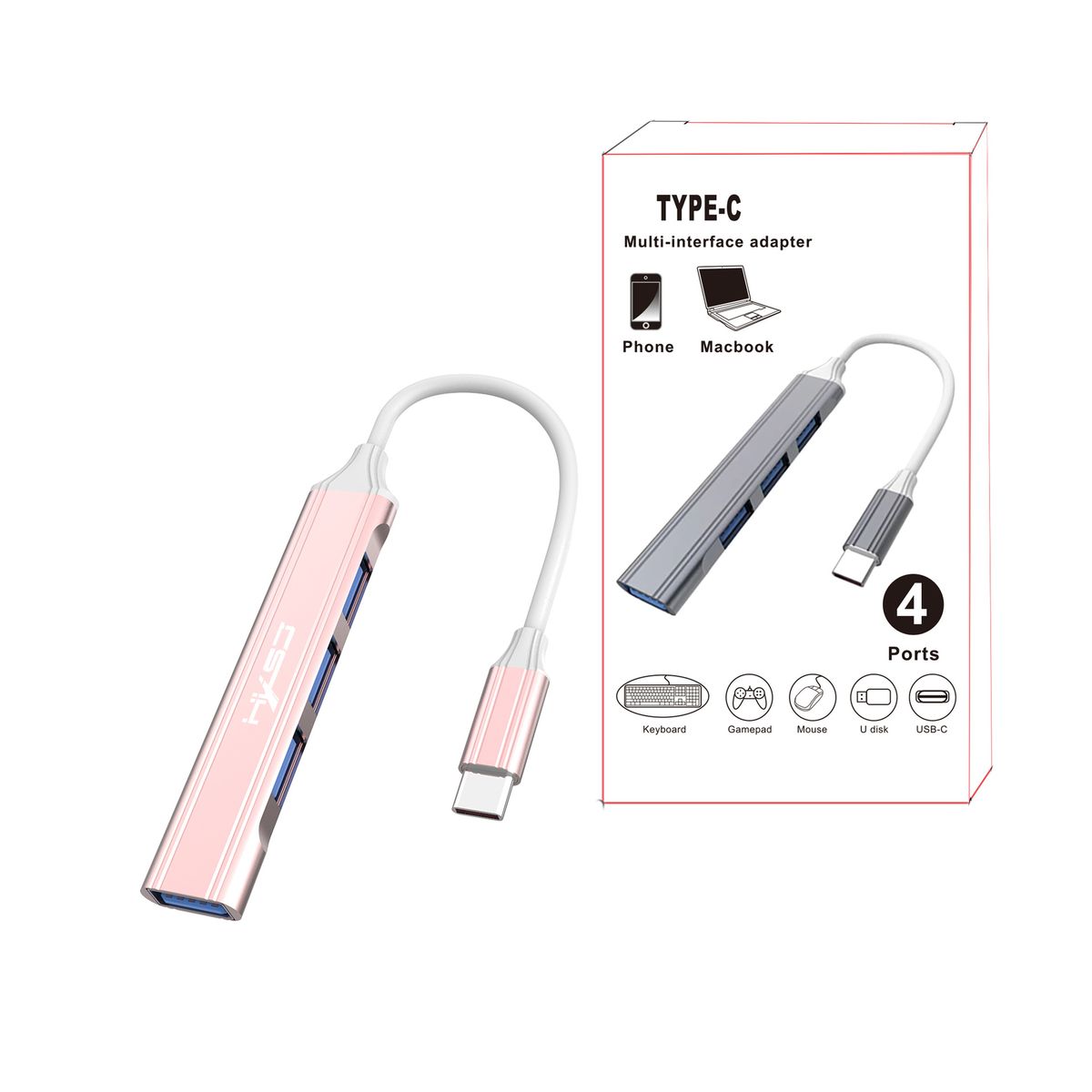 Kabelansluten HUB Metall Multifunktionell Hub USB 3.0 Dock Type-C Lämplig för bärbara datorer_voghion.com