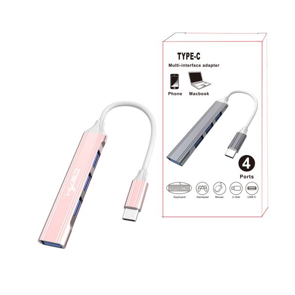 Kabelansluten HUB Metall Multifunktionell Hub USB 3.0 Dock Type-C Lämplig för bärbara datorer_voghion.com