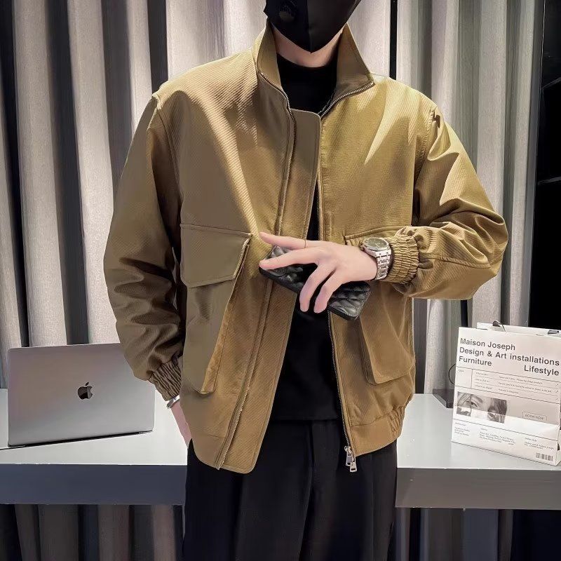 Coat autumn and winter high-end trendy brand wide pine stand collar work men's light mature casual charging jacket_voghion.com