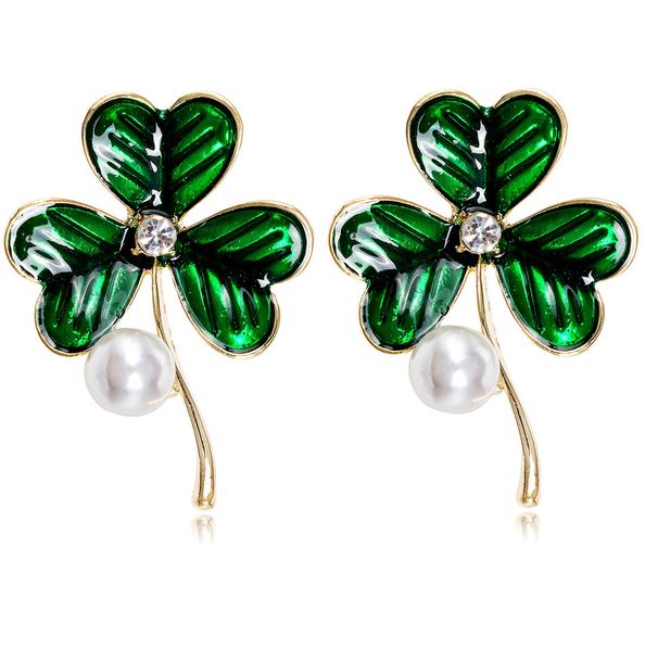 Vynikající olej kapající osobnost módní šperky oblečení korsáž tři listy perlová brož proti expozici kardigan pin_voghion.com