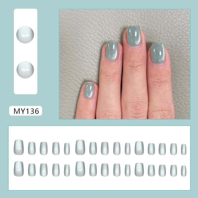 Nails Art & Tools Simple Emerald Green Cat's Eye Solid Color Gentle Temperament Sweet Joker Ins Style Nail Art Patch 30 Pieces_voghion.com