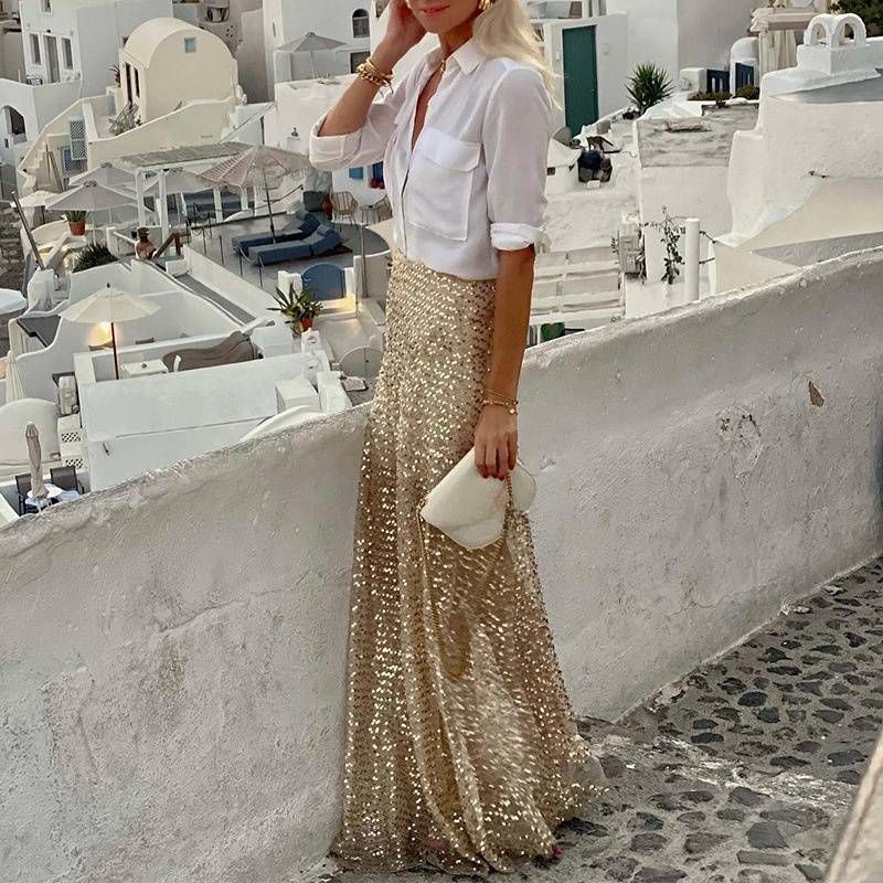 Women's Clothing sequined long skirt sequined skirt_voghion.com