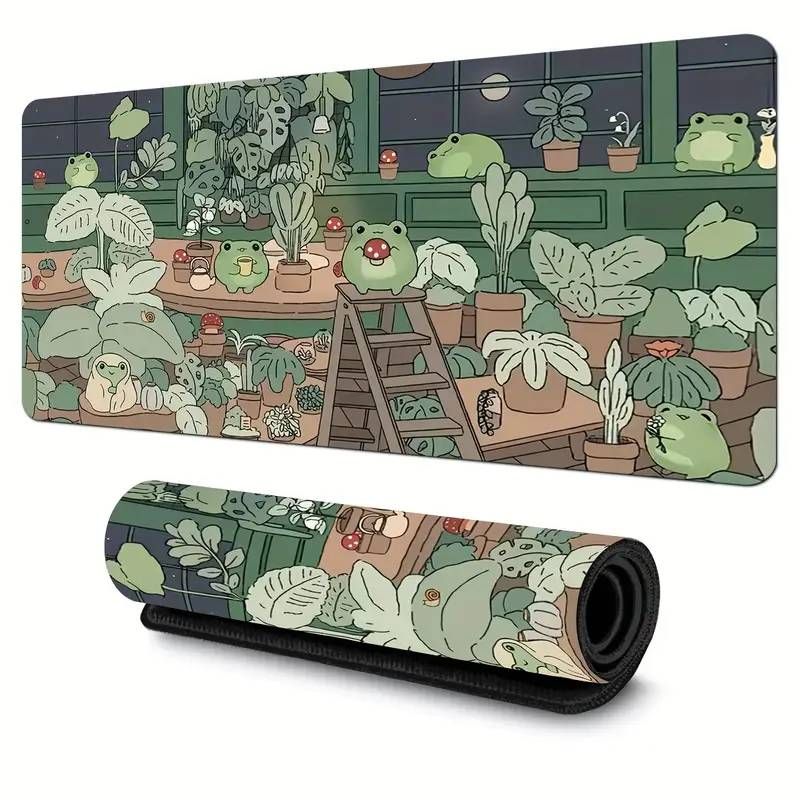 Mechanical Cattle Cute Frog Mouse Pad Desk Green Decor Mat, Large Gaming For Computer Keyboard Laptop, Home Office Accessories Girl (31.5x11.8 In)_voghion.com