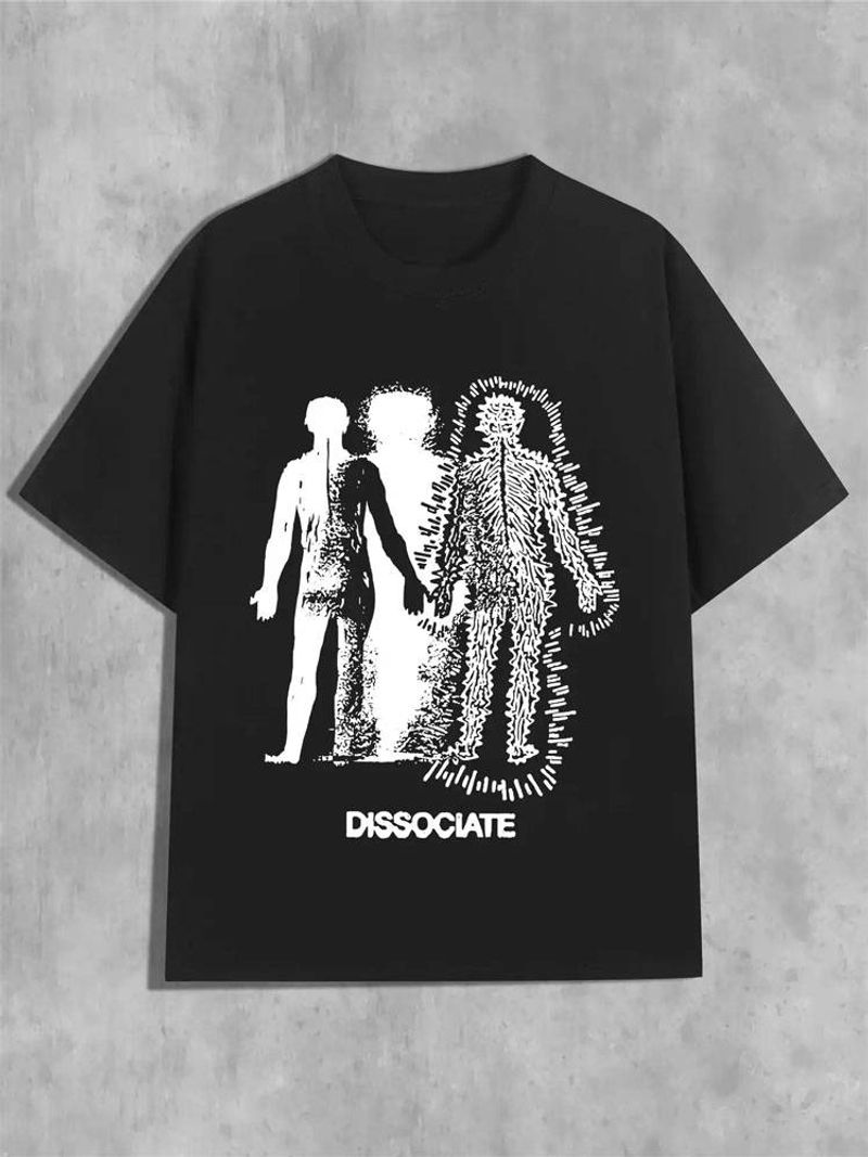 Y2K Style Graphic Print T-Shirt - Black And White Separate Design, Women's Casual Crew Neck Short Sleeve T-Shirt, 240g Cotton Machine Washable_voghion.com