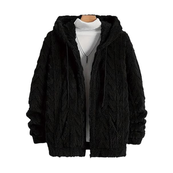 Herrenbekleidung Jugend-Kapuzenpullover mit Fleecefutter, Winter-Sherpa-Pulloverjacke mit doppelseitigem Plüsch, Slim Fit-Reißverschluss, lässige Streetwear_voghion.com