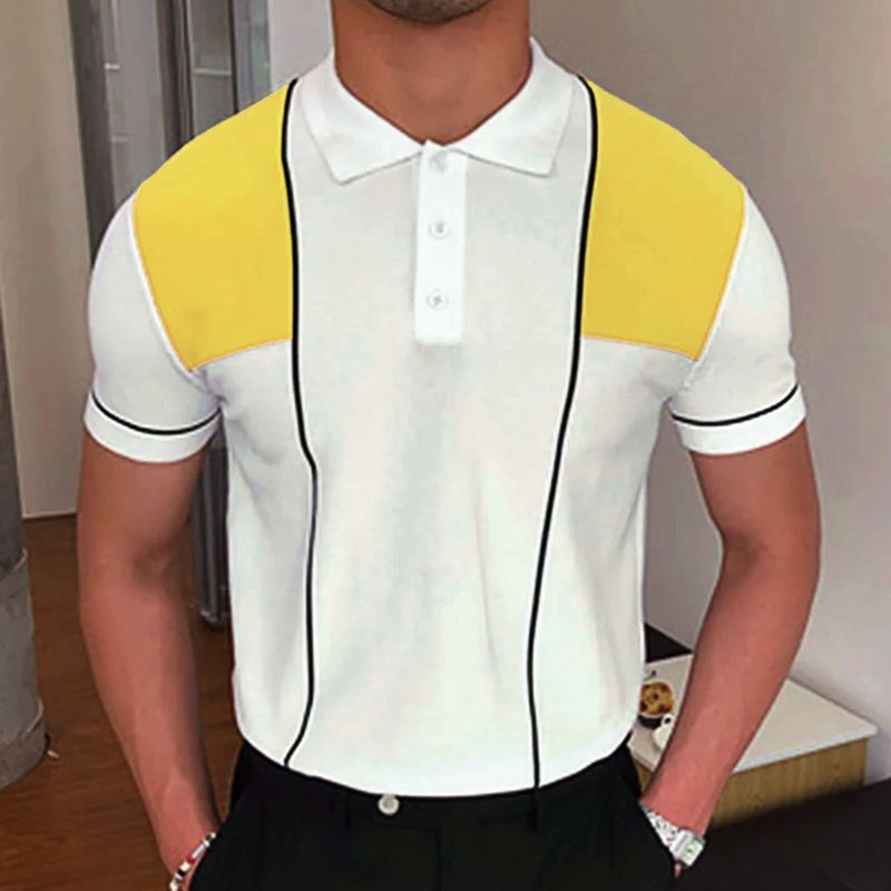 Men's Clothing Spring And Summer Contrast Color Sweater Short Sleeve Business Casual Polo Shirt_voghion.com