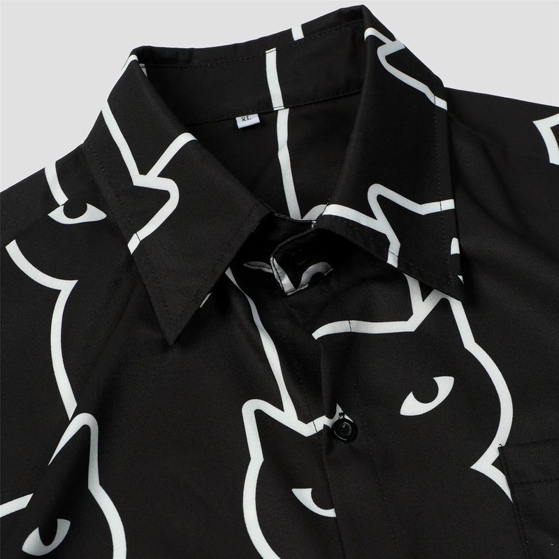 Summer Casual Aloha with Cats Print - Button Up Short Sleeve Beach Shirts for Men_voghion.com