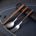 Portable Chopsticks Spoon Fork Set Three Piece Student Stainless Steel Cutlery With Box One Set_voghion.com