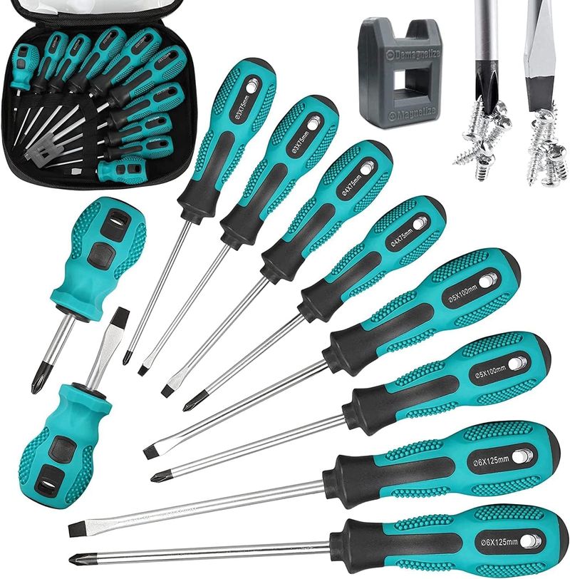 WAIZHIUA 10Pcs Screwdriver Set, Heavy Duty Magnetic Screwdriver With 5 Flat & 5 Cross Head Ergonomic Soft Grip Hand Tools(5 Size)_voghion.com