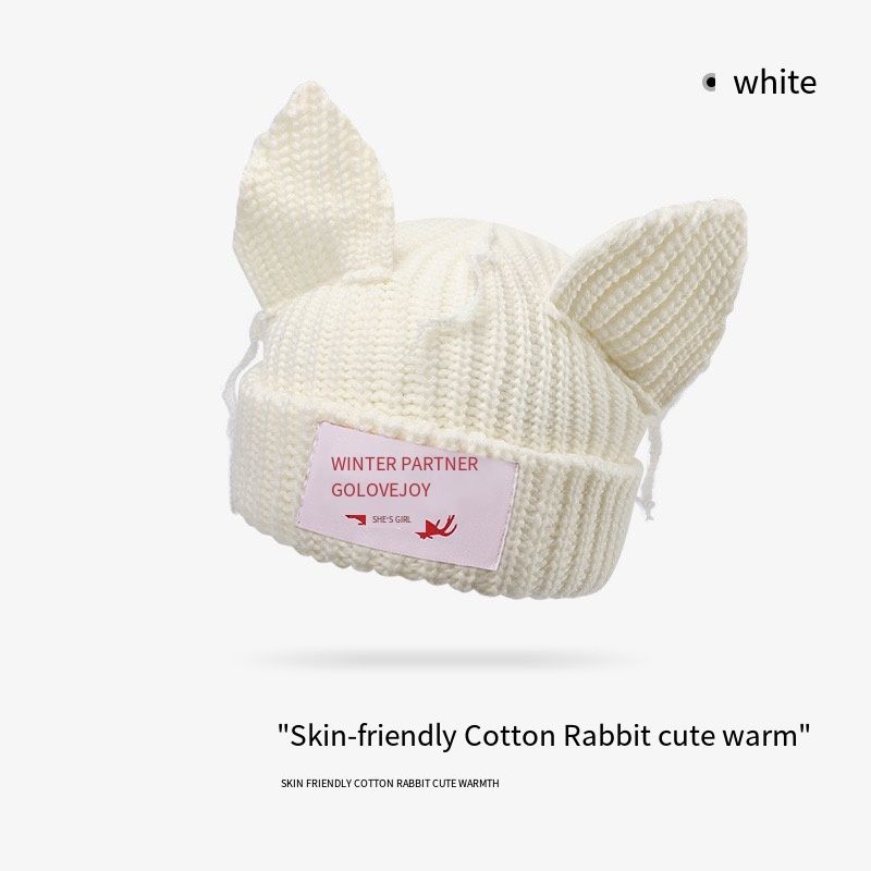 Nieuwe gebreide kattenoormuts voor mannen en vrouwen herfst- en wintershoppingfoto winddicht warm zacht zusje mooie huid wol koude muts_voghion.com