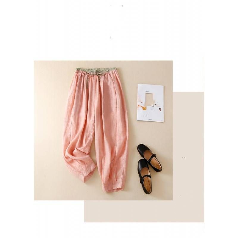 Damenbekleidung lockere, schmale Freizeithose mit elastischer Taille, Sommerhose mit dünner Klimaanlage und weitem Bein, Sonnenschutzhose_voghion.com