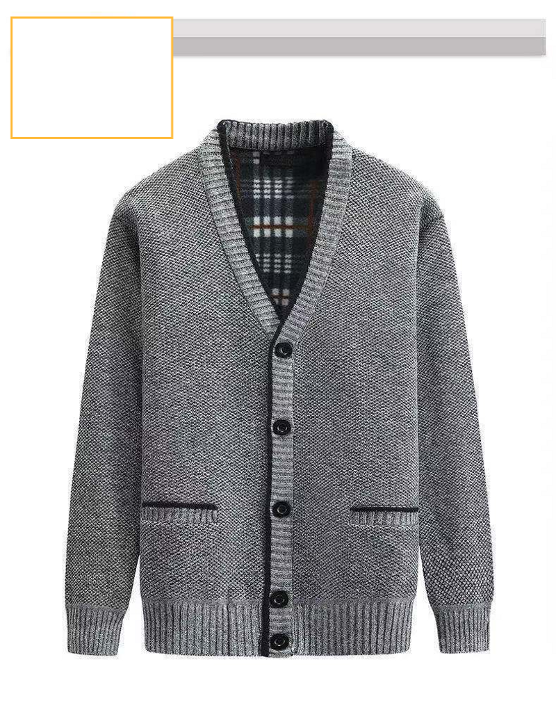 Abbigliamento maschile Un pezzo spedizione diretta Maglione cardigan invernale in peluche da uomo di mezza età Giacca in maglia da papà di mezza età e anziano con scollo a V spesso_voghion.com